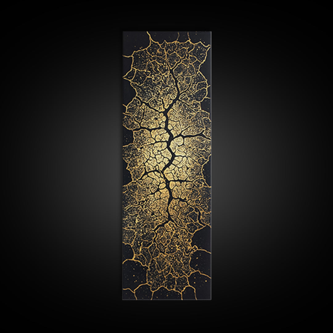Gold Cracked Leaf Pattern Framed Canvas Print, Abstract African Wall Art, Black Gold Texture, Luxury Modern Home Decor Gift