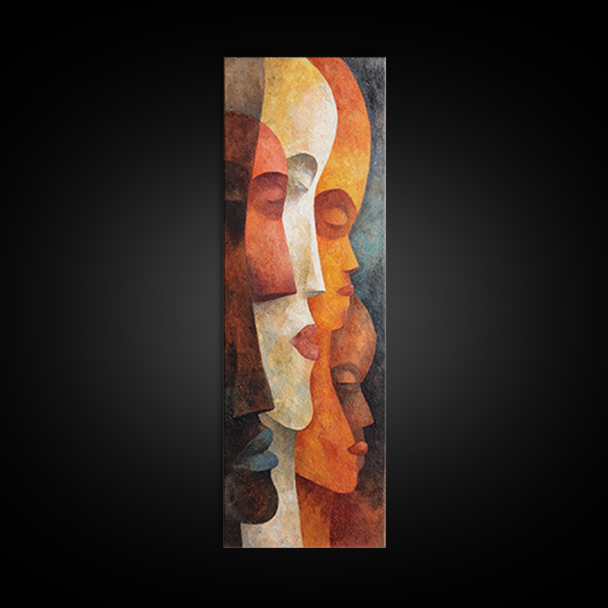 Layered African Mask Profiles In Gold And Rust Canvas Print, Abstract African Art, Tribal Portrait, Cultural Wall Decor Gift