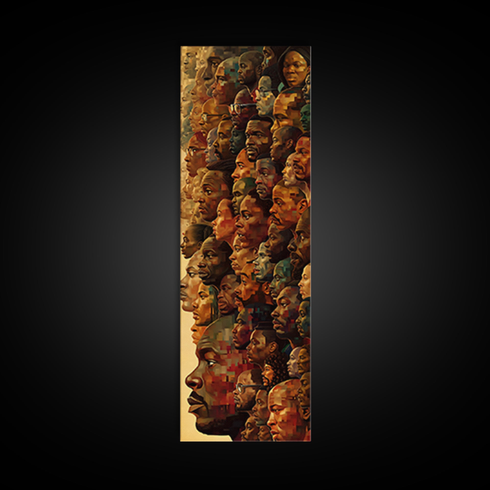 Panoramic Black Faces Collage With African Profiles Wall Art, African American Art Print, Afrocentric Black Culture Decor