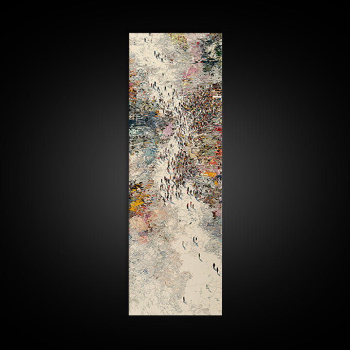 Abstract Crowd River Scene With Tiny Figures Wall Art, Modern African Art Print, Textured City Movement Home Decor Gift Idea