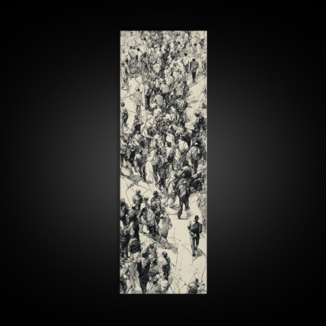 Monochrome Ink Crowd March With African Figures Canvas Print, Black And White Art, Cultural Wall Decor, Statement Gift Idea