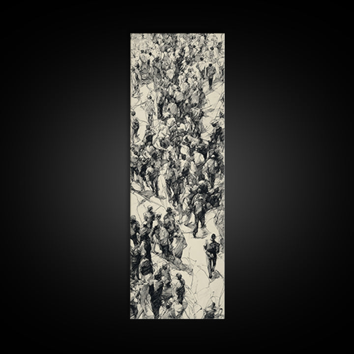 Monochrome Ink Crowd March With African Figures Canvas Print, Black And White Art, Cultural Wall Decor, Statement Gift Idea