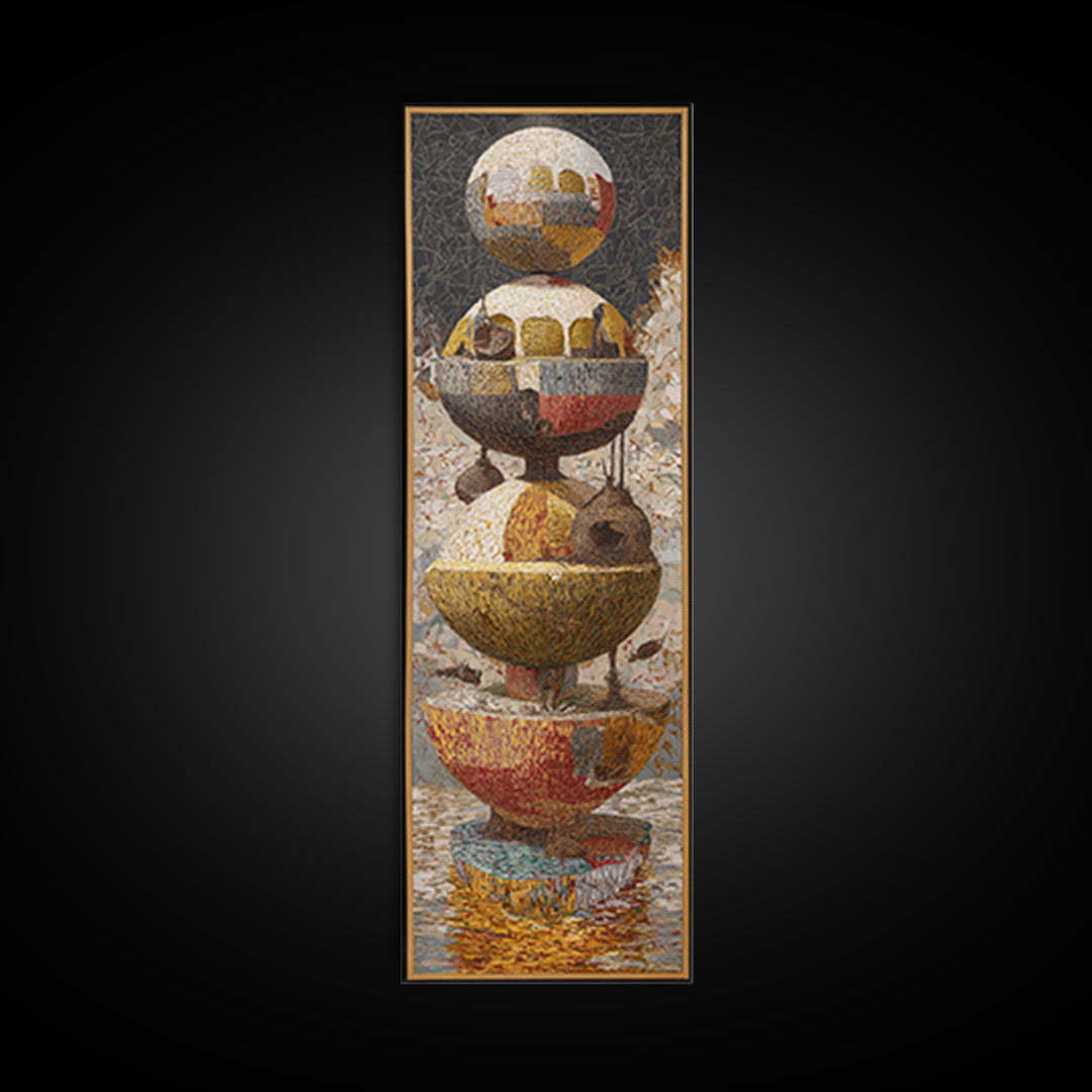 Stacked Textured Earth Tone Spheres Framed Canvas Print, African Abstract Wall Decor, Modern Geometric Art, Luxury Home Gift