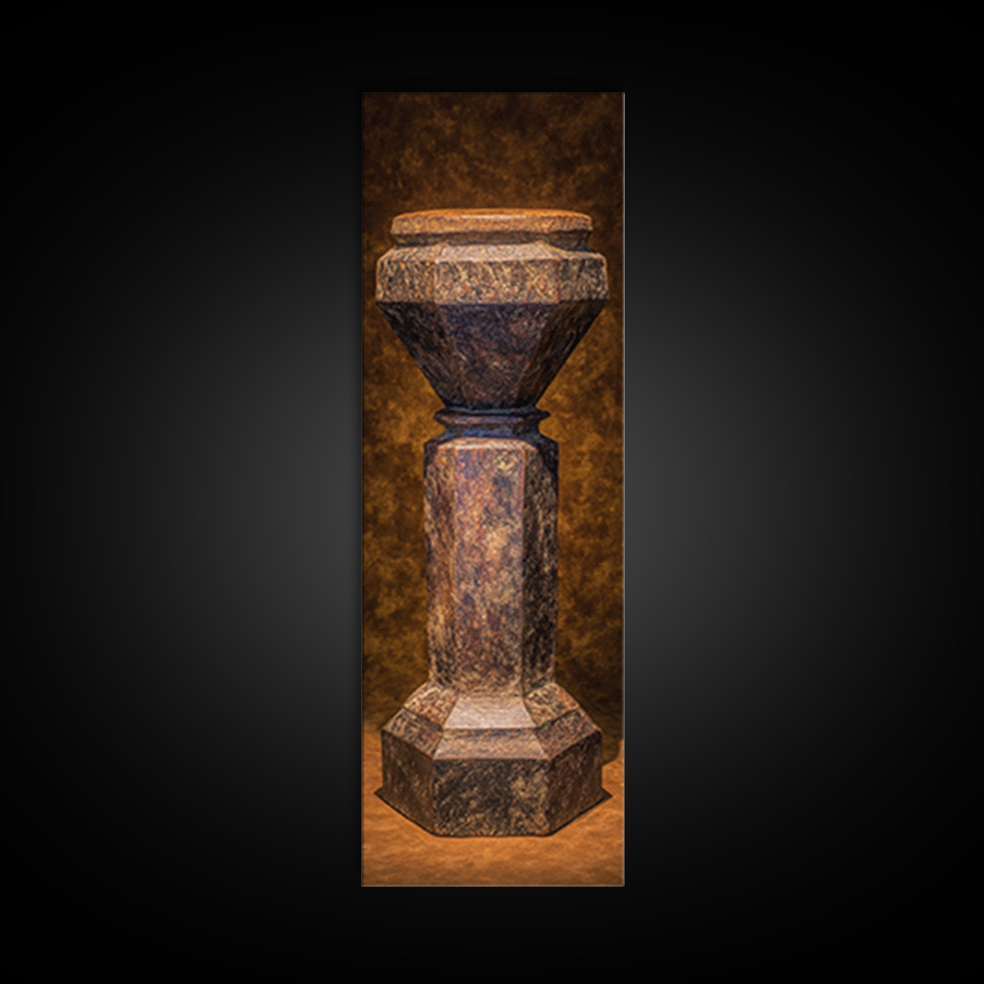 Rustic African Pedestal Sculpture Framed Canvas Print, Tribal Art Decor, Earth Tone Wall Decor, Unique Cultural Home Decor