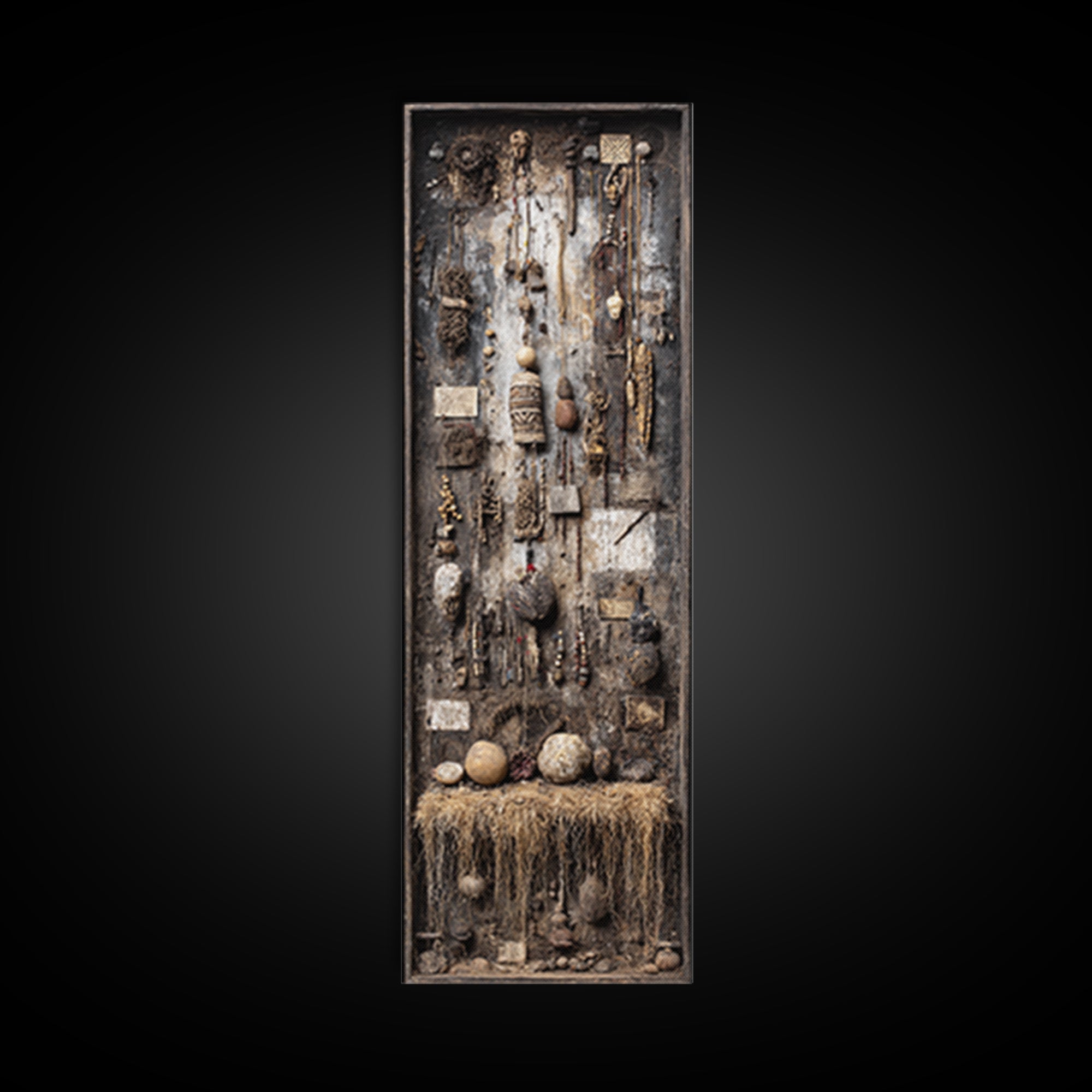 Earthy African Artifact Shadowbox Wall Art, Tribal Assemblage Decor, Ancestral Beads Gourds, Rustic Cultural Home Decor Gift