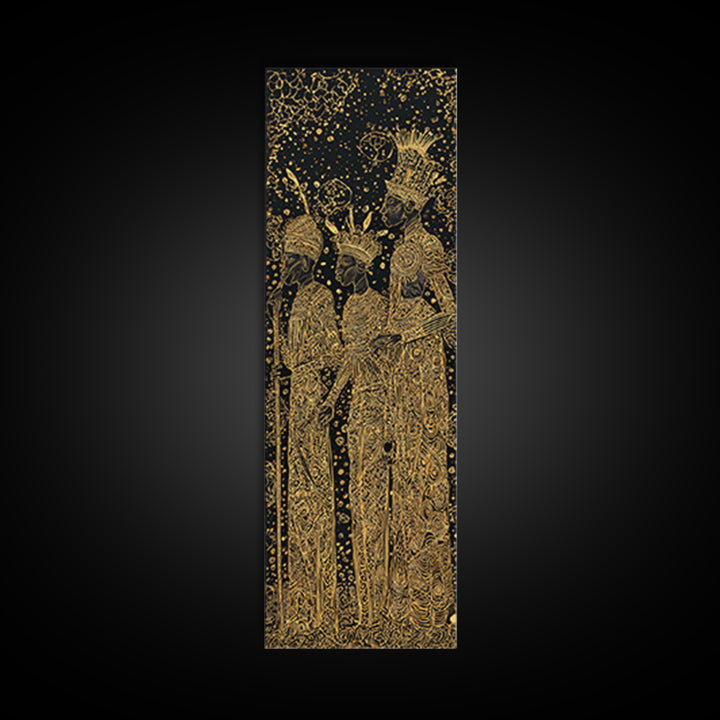 Gold Line African Queens Wall Art, Elegant Black And Gold Design, Tribal Woman Portrait, Afrocentric Cultural Home Decor