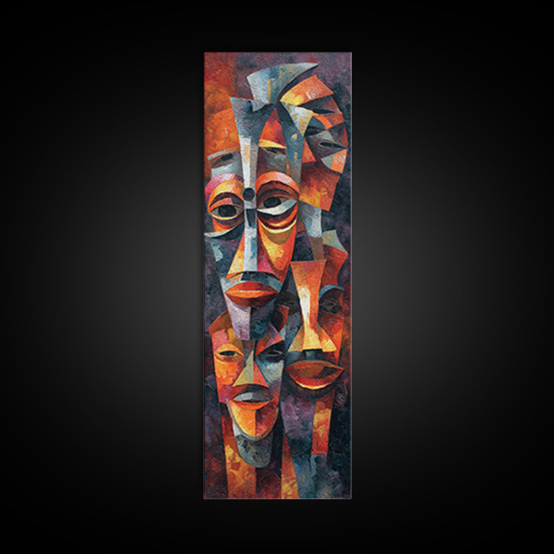 Cubist African Mask Faces Wall Art, Abstract African Art Print, Tribal Portrait Decor, Modern Afrocentric Home Decoration