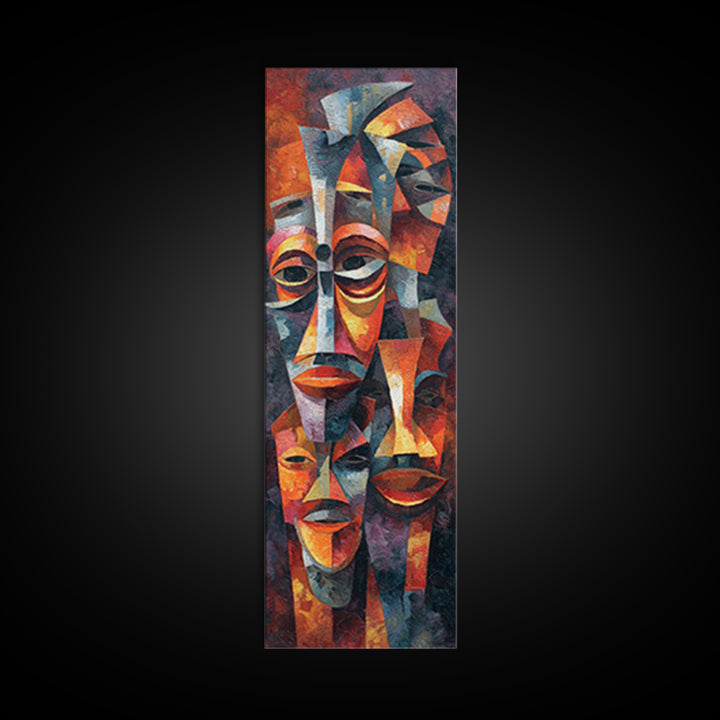 Cubist African Mask Faces Wall Art, Abstract African Art Print, Tribal Portrait Decor, Modern Afrocentric Home Decoration