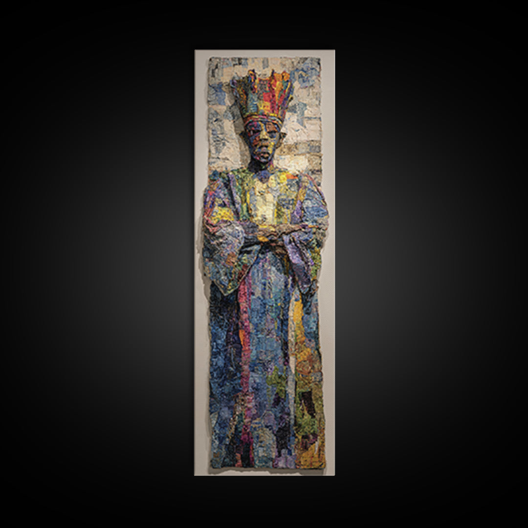 Regal Crowned African King Framed Canvas Print, Royal African Portrait, Cultural Wall Decor, Black History Art Gift For Home