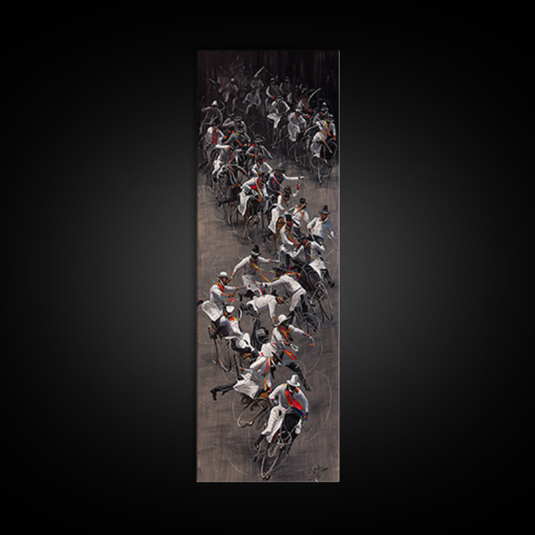 African Horseback Warriors Wall Art, Dynamic Tribal Riders Painting, African Warrior Art, Bold Cultural Canvas Decor Gift