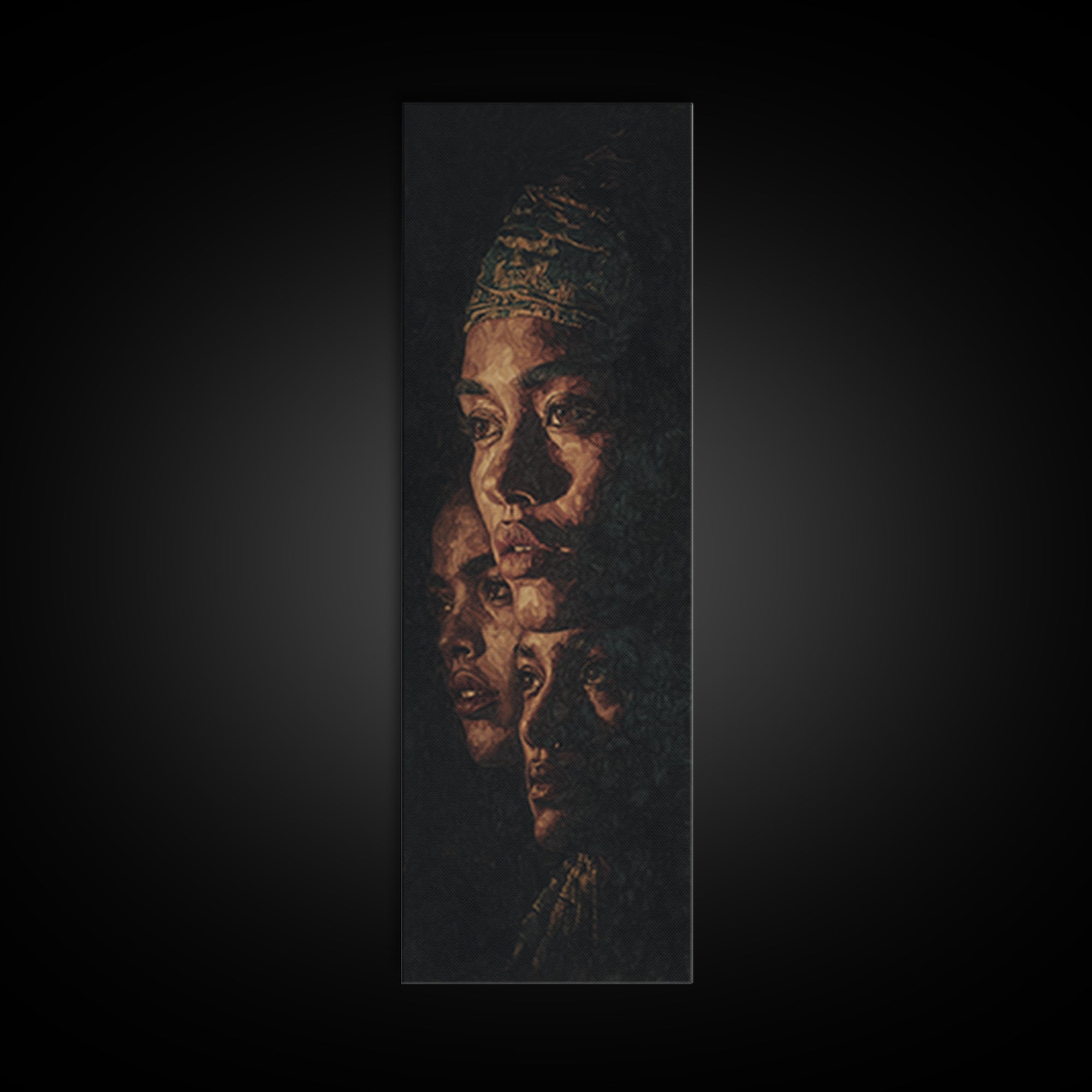 Layered Black Woman Profile Portrait Canvas Print, Afrocentric Wall Art, African American Art, Black Beauty Home Decor Gift