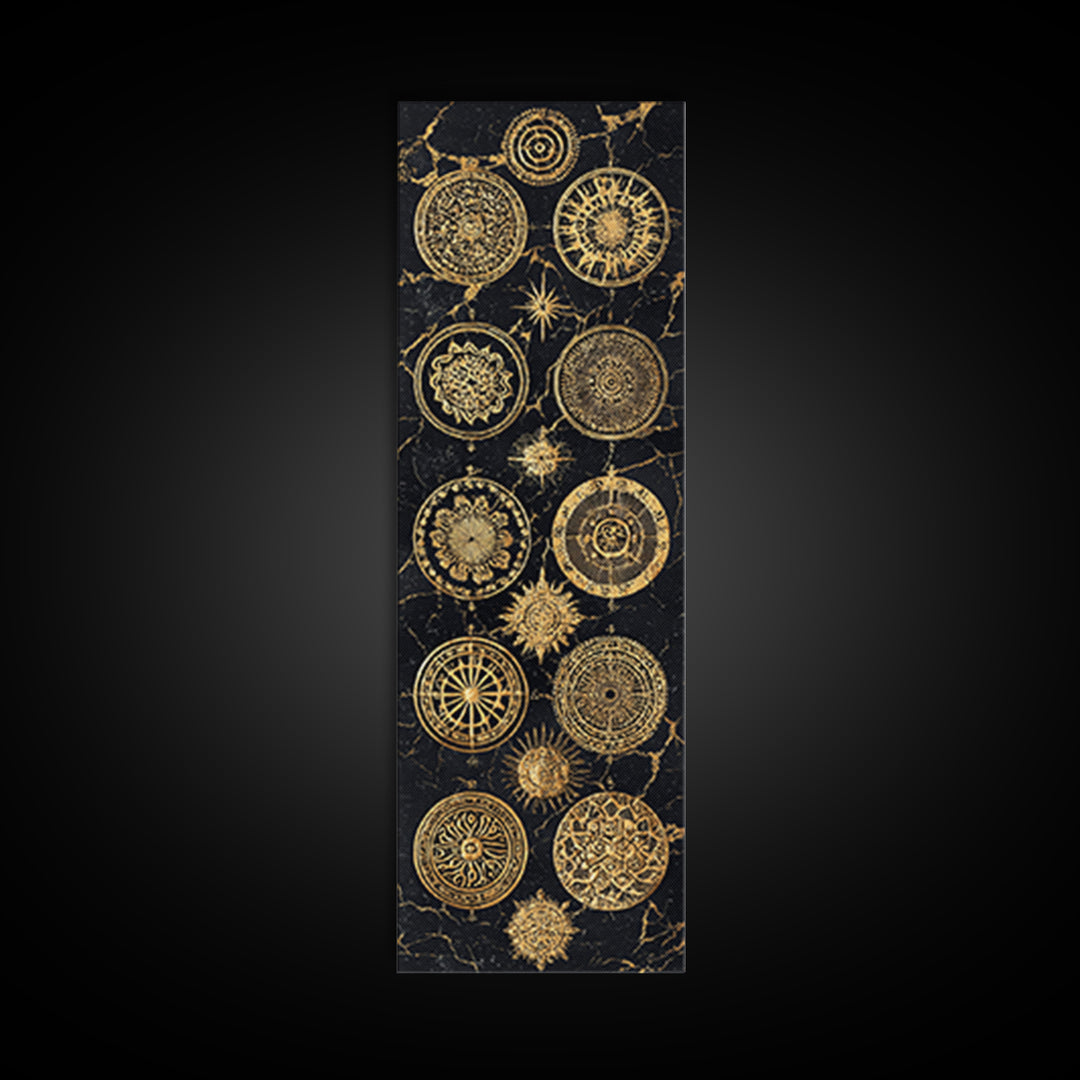 Golden Mandala Constellation Circles Wall Art, African Inspired Geometric Decor, Black And Gold Canvas, Spiritual Home Gift