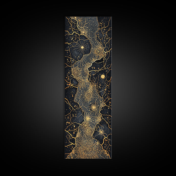 Gold Celestial African Woman Figure On Black Map Lines, Wall Art, Abstract African Art Print, Luxury Canvas Decor Gift For Her