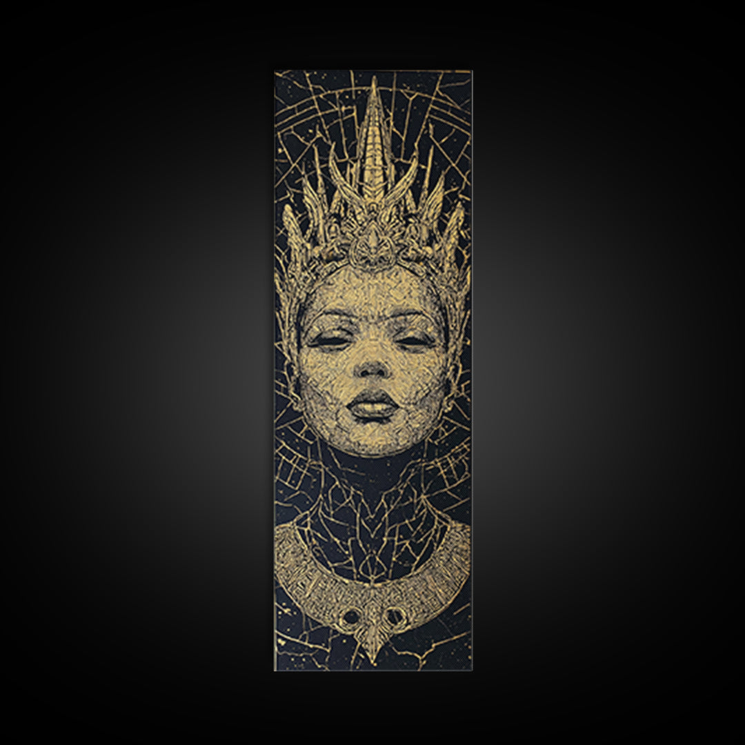 Golden Crowned African Queen Portrait Wall Art, Black Woman Canvas, Afrocentric Decor, Tribal Goddess, Luxury Home Decor