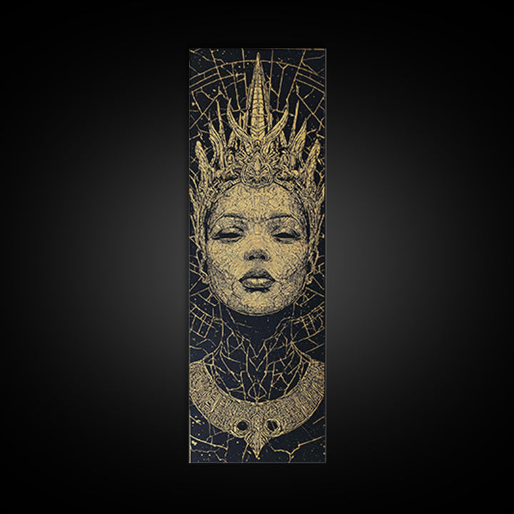 Golden Crowned African Queen Portrait Wall Art, Black Woman Canvas, Afrocentric Decor, Tribal Goddess, Luxury Home Decor