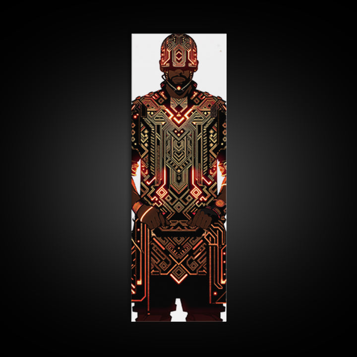 Futuristic African Warrior In Glowing Armor Canvas Print, Afrofuturism Decor, Tribal Art, Black Man Portrait, Bold Wall Decor