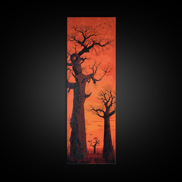 Orange Sunset Baobab Silhouette With Birds, African Wall Art, Safari Landscape, Motherland Decor, Large Canvas Print Gift