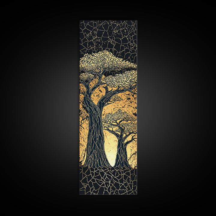 Mosaic Baobab Under Starry Sky, African Wall Art, Abstract Safari Landscape, Earth Tone Decor, Textured Canvas Print Gift