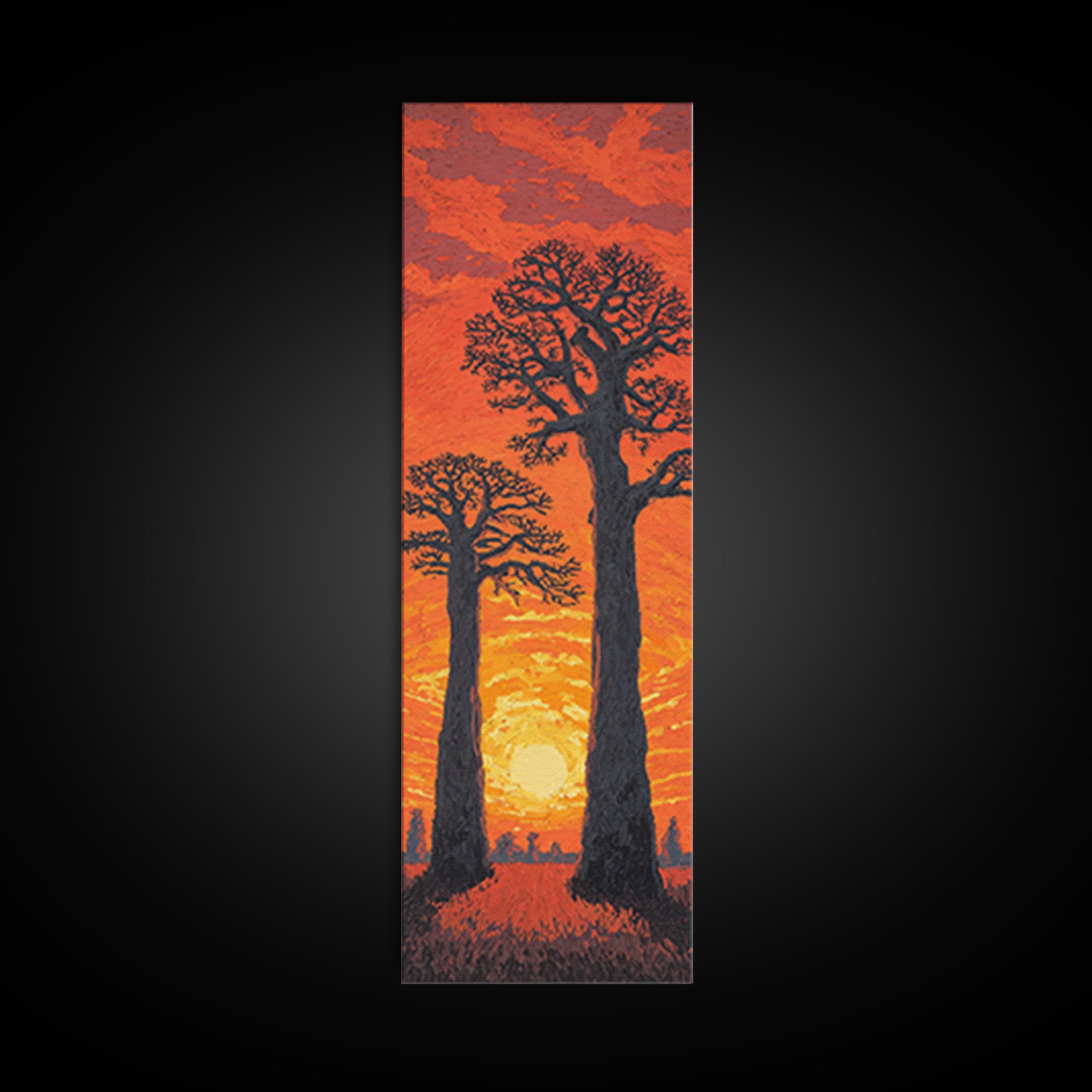 Twin Baobab Trees At Fiery Sunset, African Wall Art, Safari Landscape, Orange Motherland Decor, Framed Canvas Print Gift