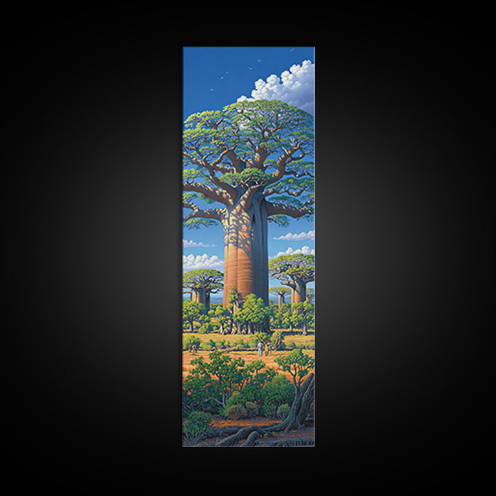 Lush Baobab Village Landscape, African Wall Art, Blue Sky Safari Decor, Madagascar Tree Scene, Premium Canvas Print Gift