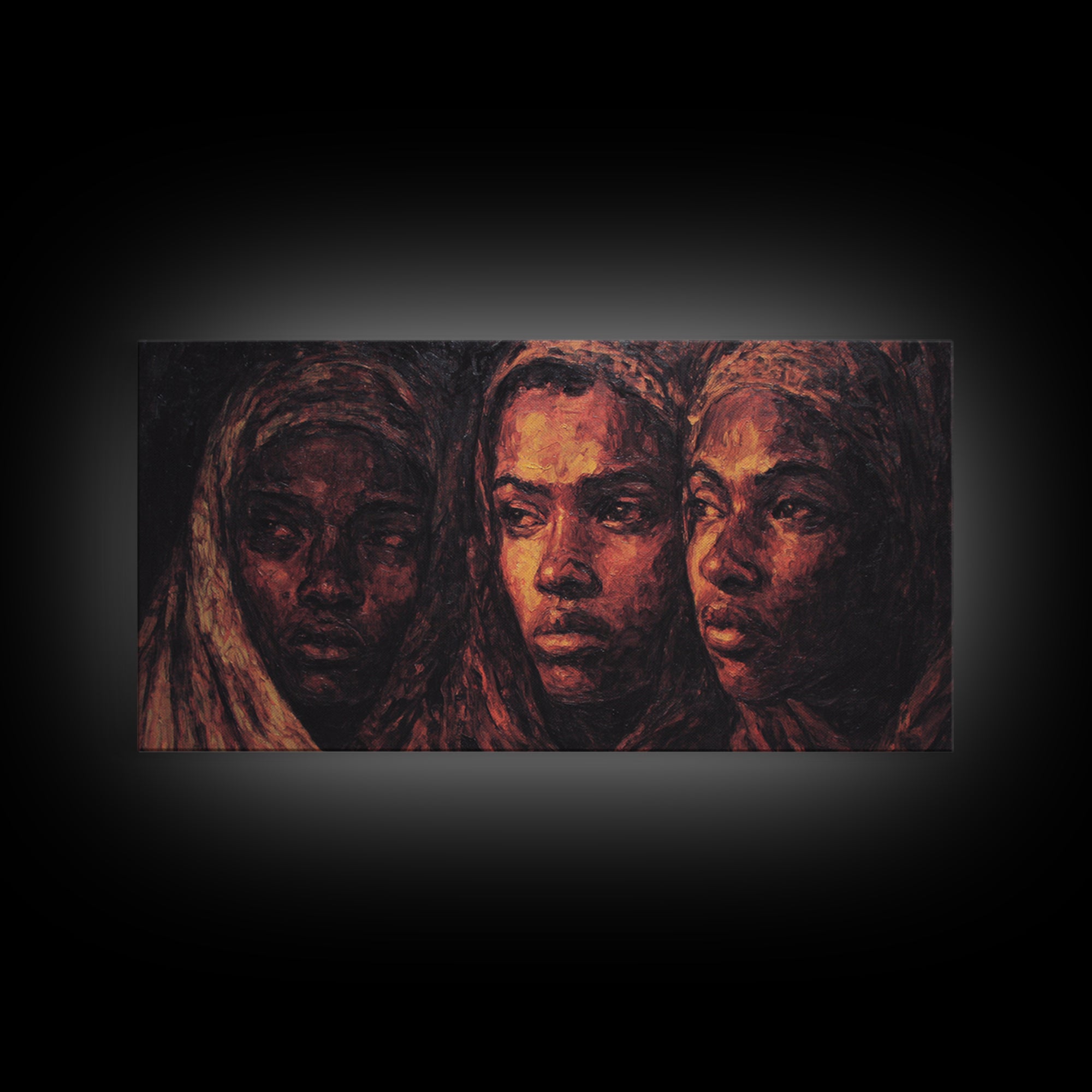 Three African Women Portrait Wall Art, Black Female Art, Afrocentric Decor, Burnt Orange Canvas, Elegant Cultural Home Decor Gift
