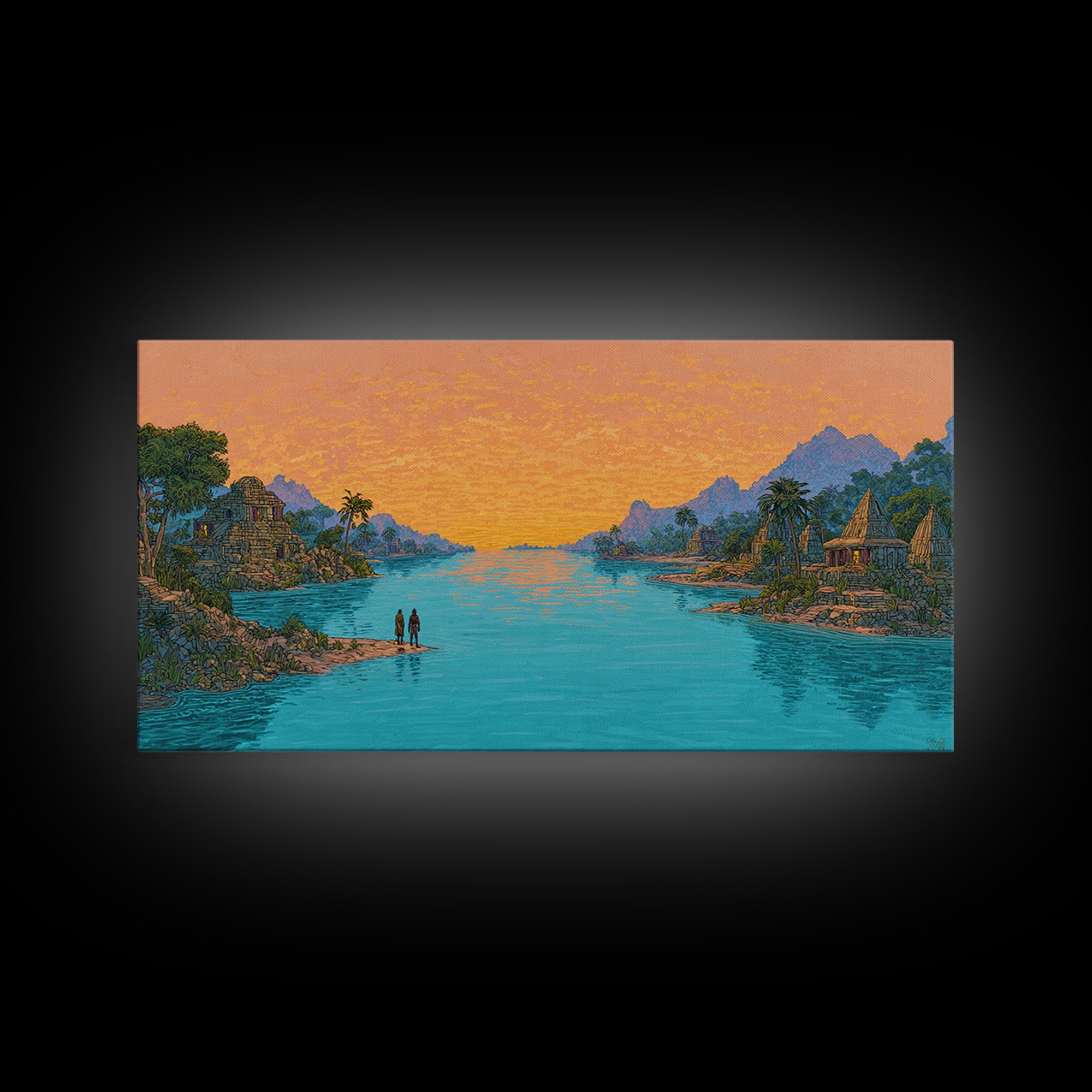 Golden Sunset Island Ruins Canvas Print, African Landscape Wall Art, Tropical Nature Scene Art, Coastal Home Decor Gift For Her