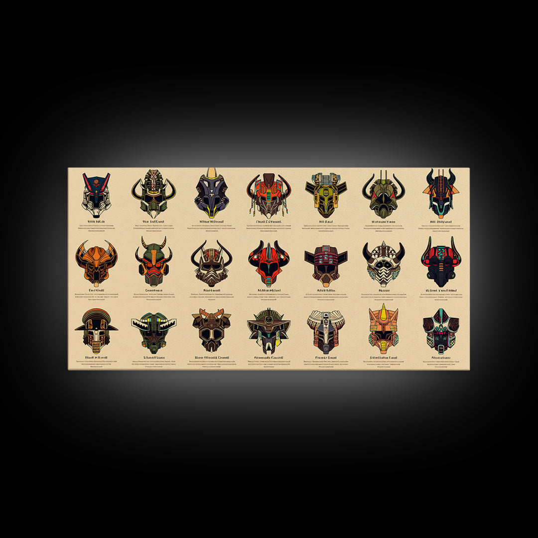 Futuristic African Mask Collection Wall Art, Tribal Mask Canvas Print, Afrofuturism Decor For Gaming Room Or Office Poster