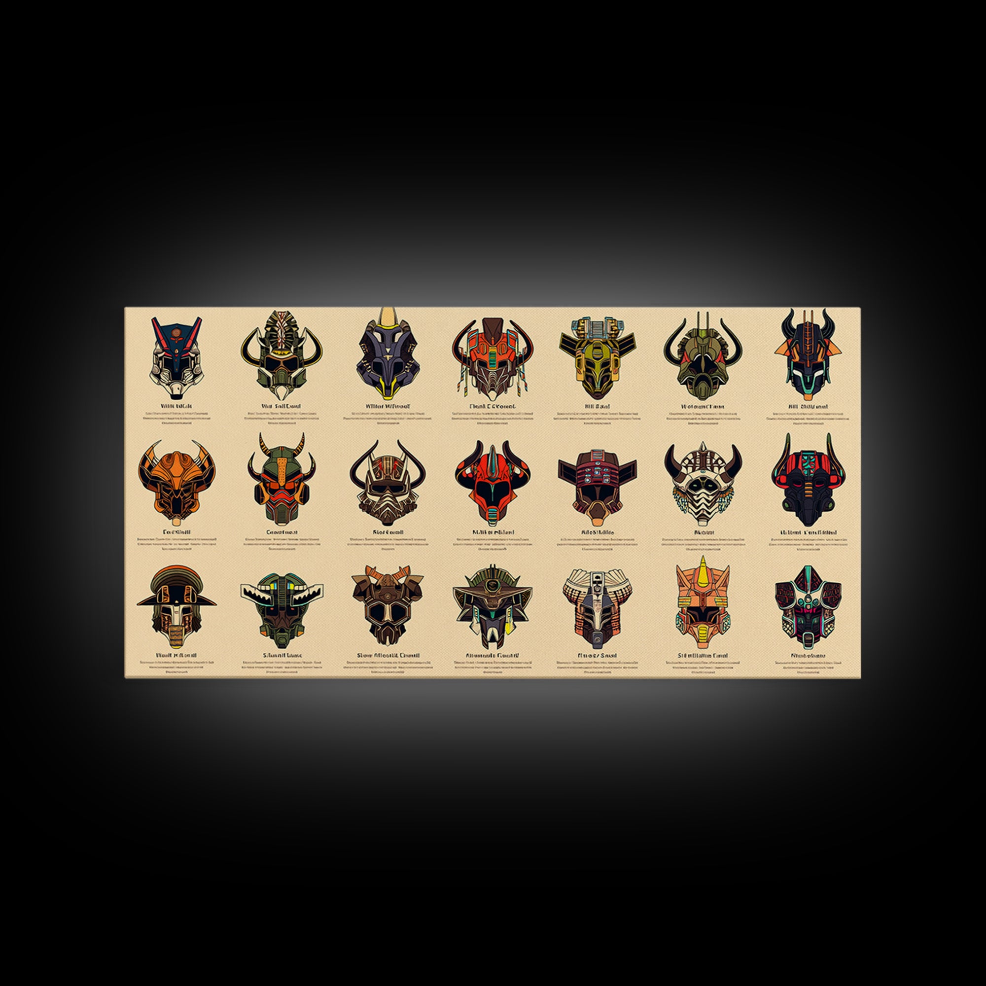 Futuristic African Mask Collection Wall Art, Tribal Mask Canvas Print, Afrofuturism Decor For Gaming Room Or Office Poster