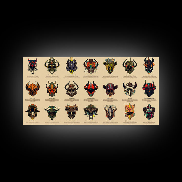 Futuristic African Mask Collection Wall Art, Tribal Mask Canvas Print, Afrofuturism Decor For Gaming Room Or Office Poster
