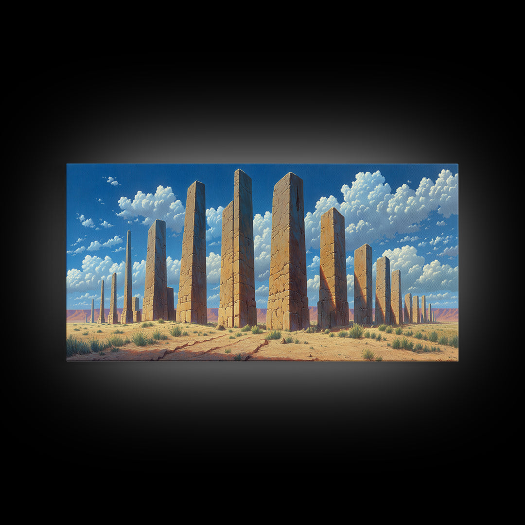 Sunlit Desert Pillars Wall Art, African Egyptian Art Print, Ancient Monument Canvas, Large Wall Decor For Office And Home
