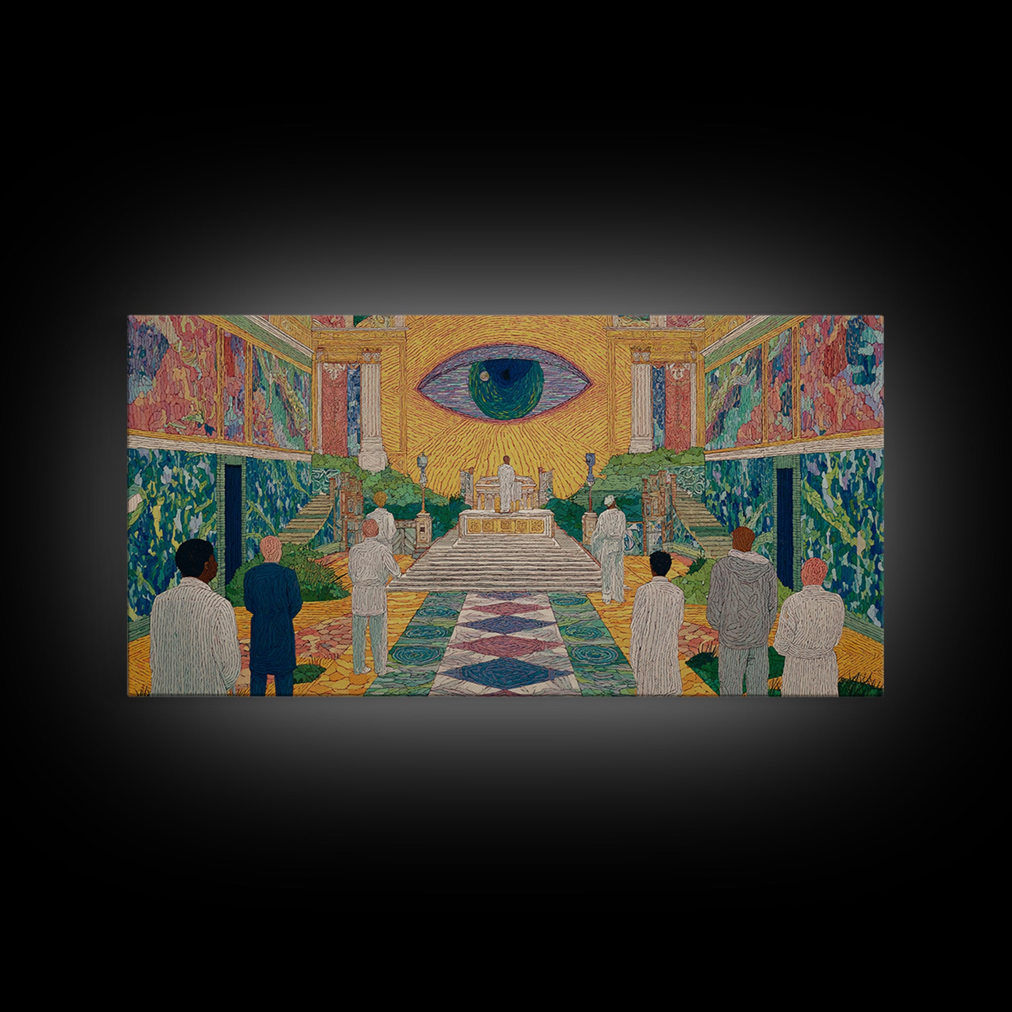 Mystic Eye Temple Ceremony Framed Canvas Print, African Abstract Wall Art, Spiritual Cultural Art Decor, Gallery Statement