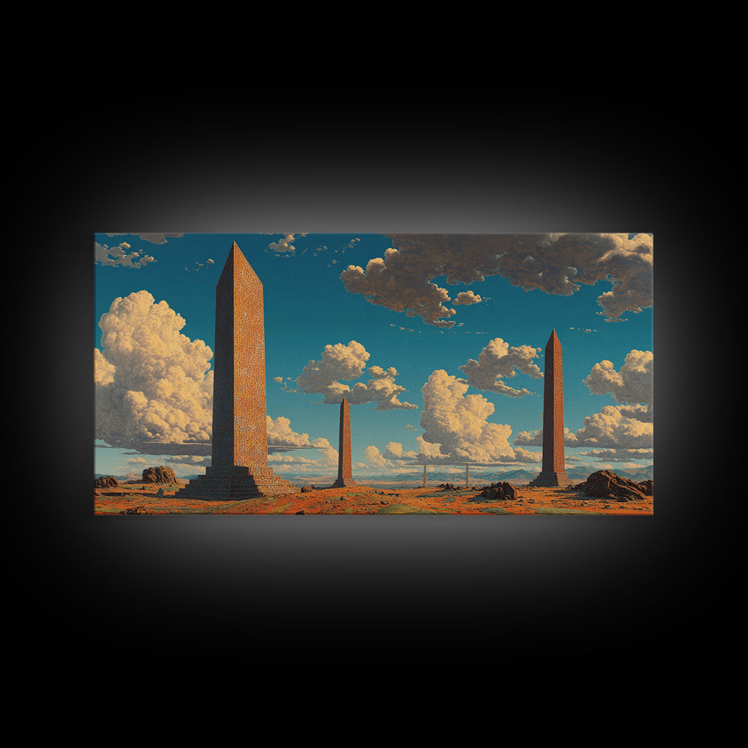 Weathered Desert Obelisks Framed Canvas Print, African Landscape Wall Art, Ancient Stone Monument Decor For Modern Home Gift