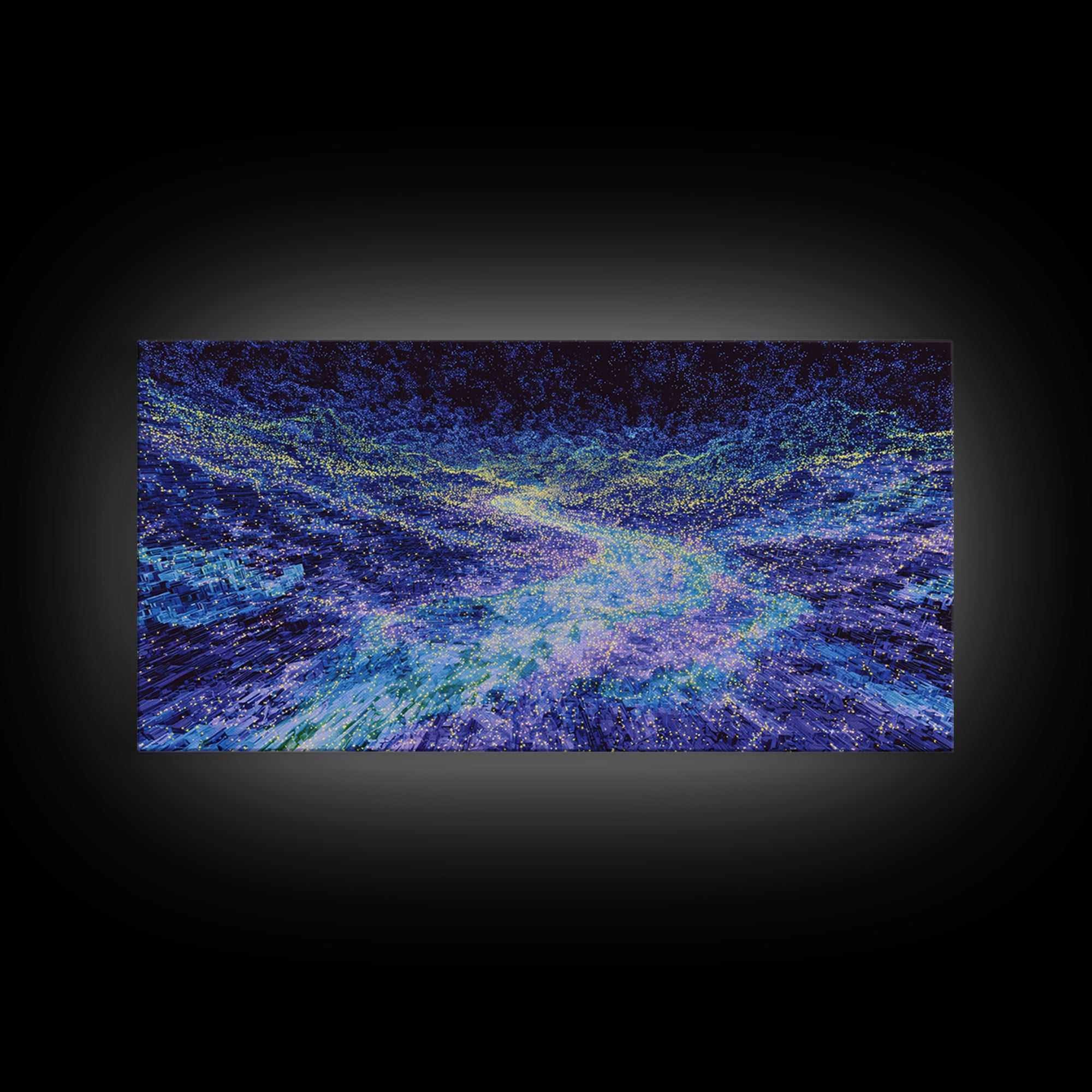 Blue Data Wave Galaxy Abstract Canvas Print, Modern Digital Wall Art, Electric Ocean Energy Decor For Office Bedroom Gift