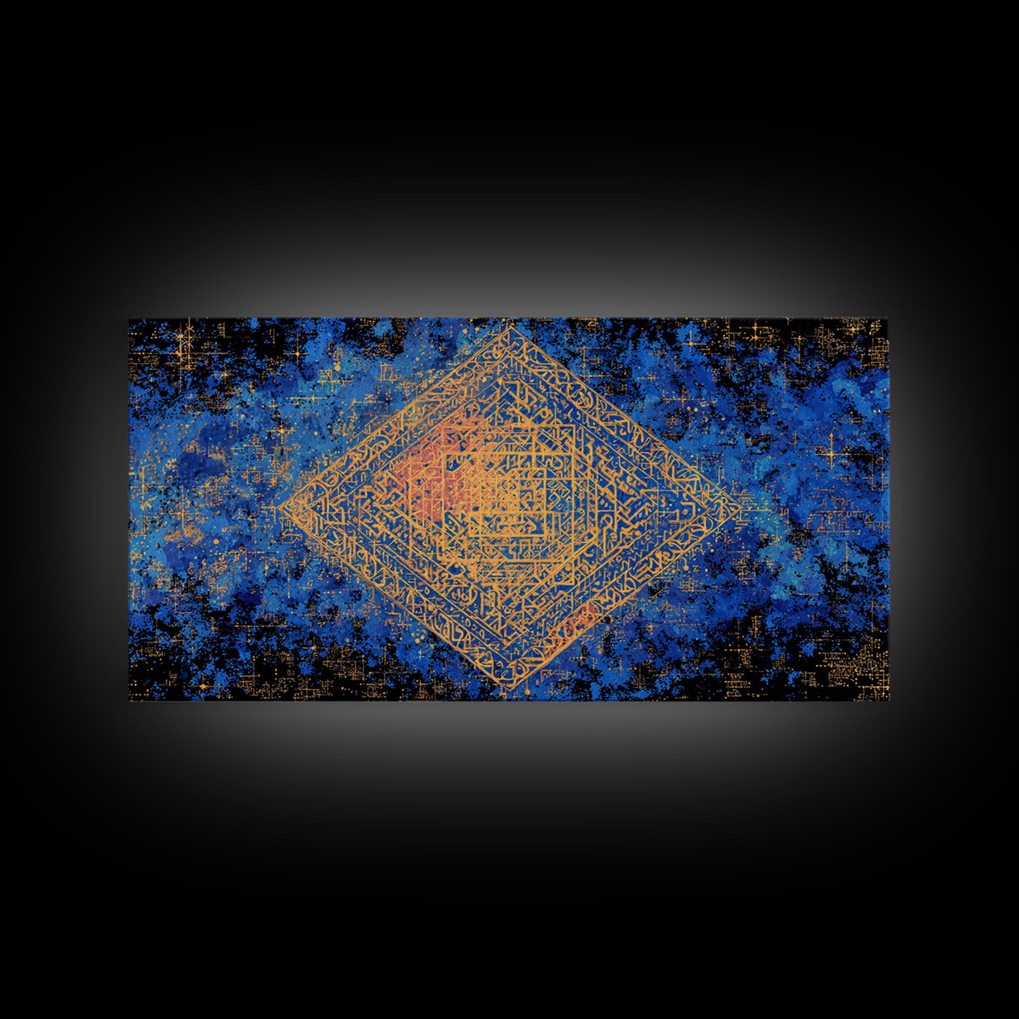 Blue And Gold Sacred Geometry Canvas Print, Abstract Islamic Pattern Wall Decor, Boho Geometric Home Decor Housewarming Gift