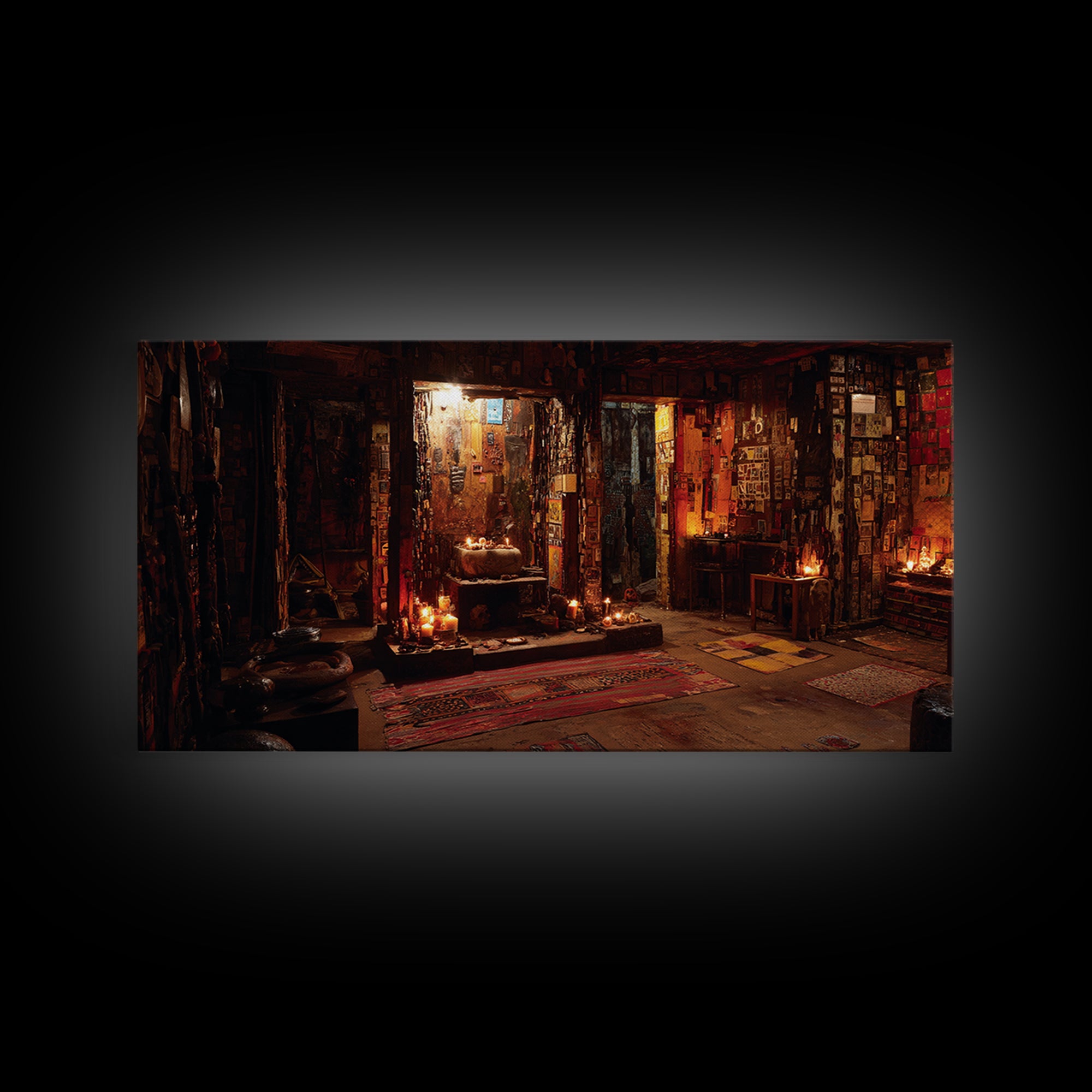 Candlelit Bohemian Shrine Interior Wall Art, Mystic Meditation Room Decor, Warm Earth Tone Canvas Print For Home Unique Gift