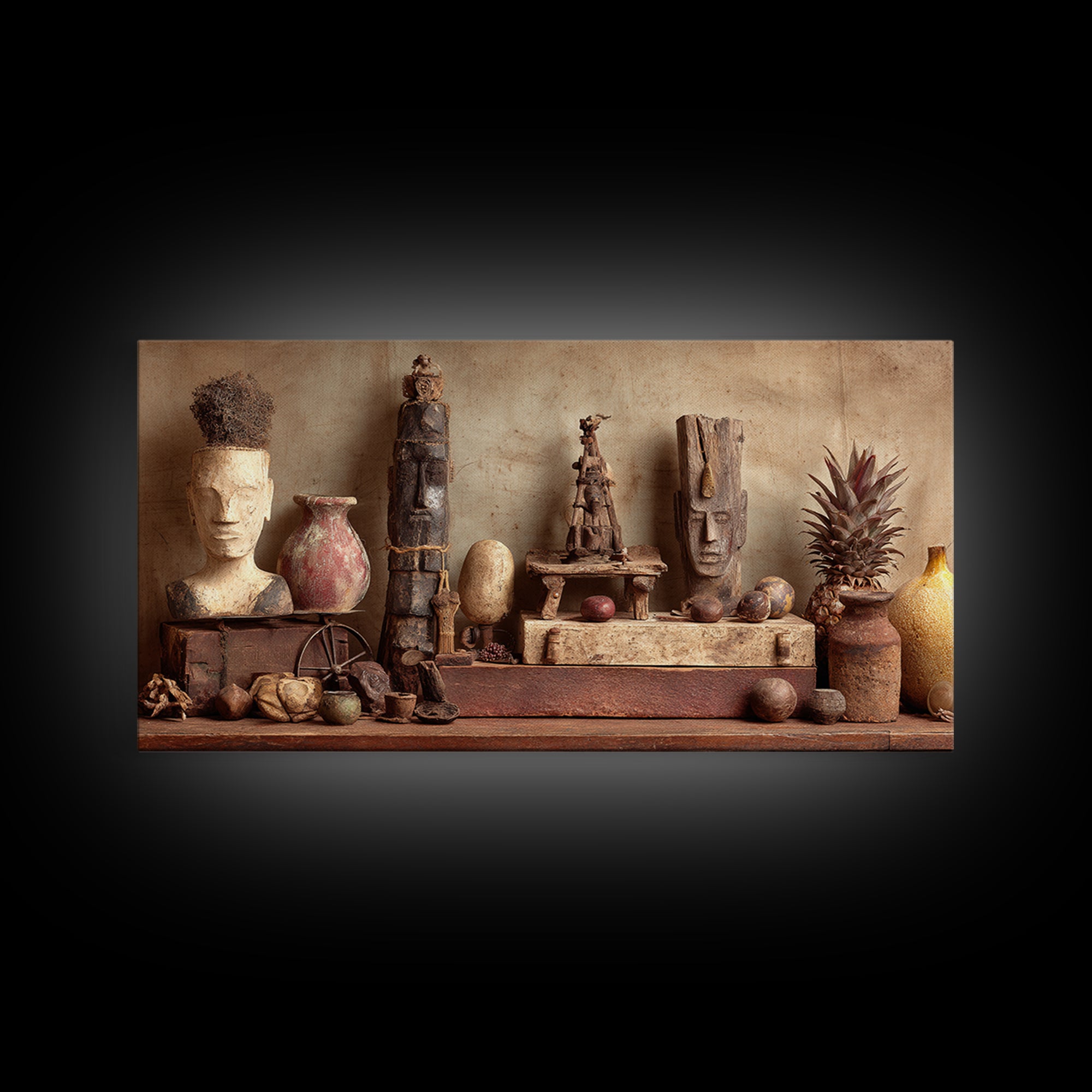Ancient African Artifact Still Life Wall Art, Earth Tone Tribal Decor, Cultural Home Decor, Textured Boho Canvas Print Gift