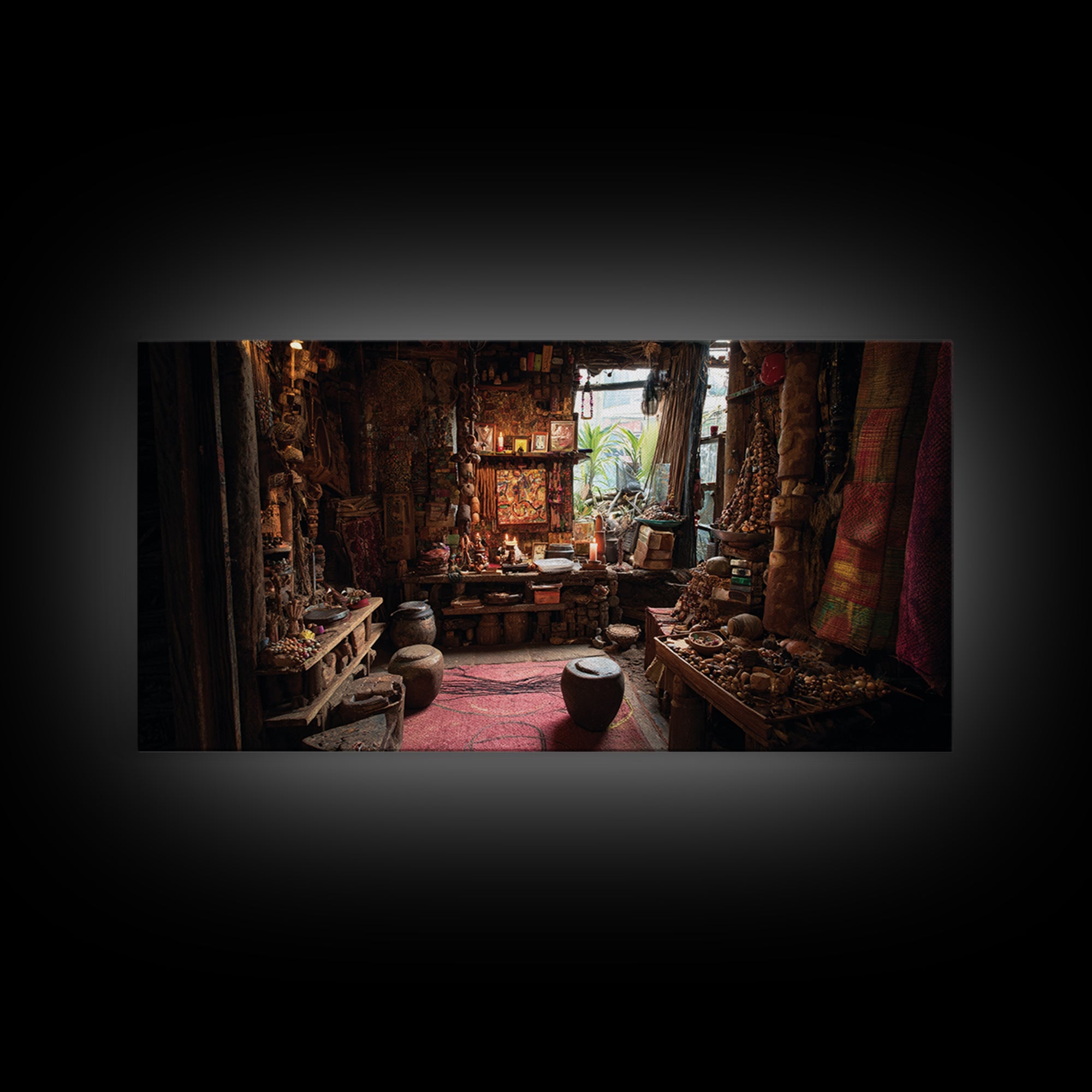 Moody African Market Interior Wall Art, Tribal Objects And Textiles, Cultural Home Decor, Boho Canvas Print For Living Room