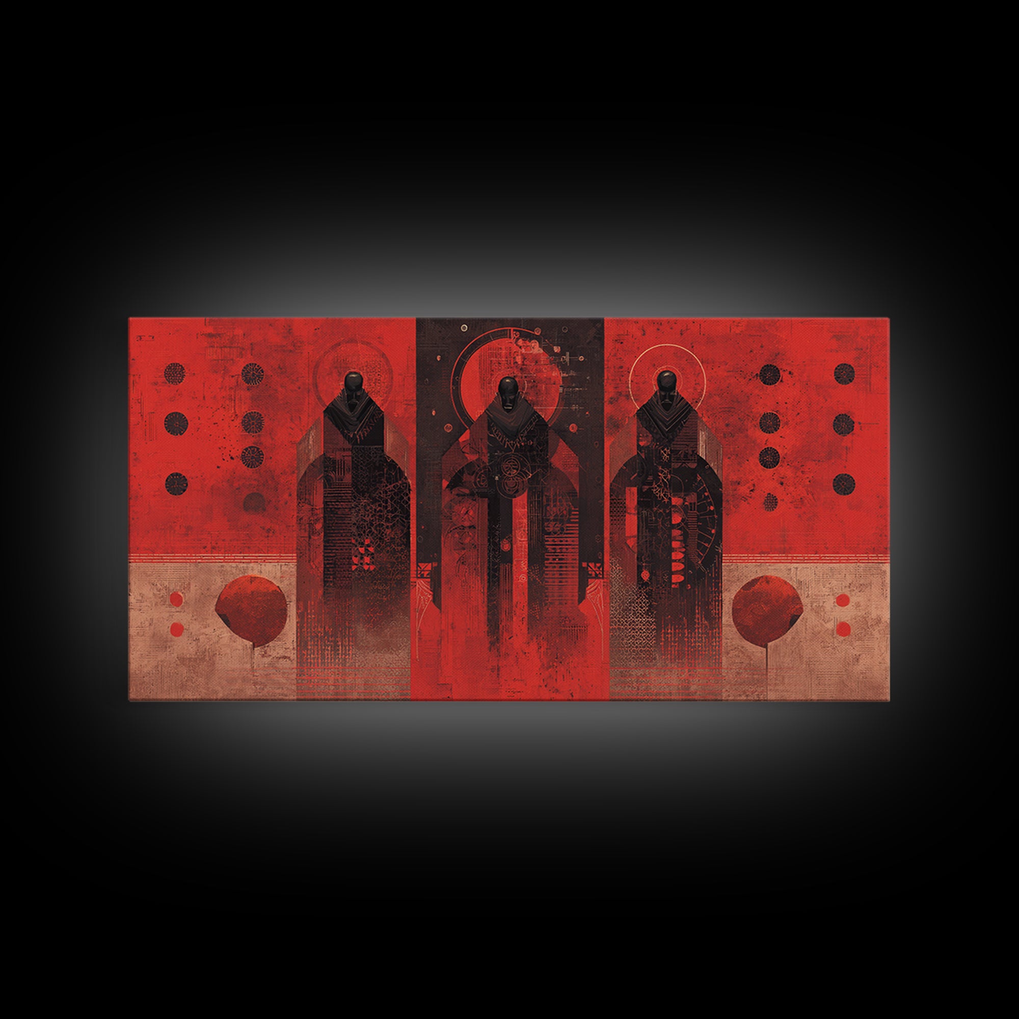 Three Ancestral Figures In Red Wall Art, Abstract African Tribal Art, Spiritual Black Culture Canvas Print, Bold Decor Gift