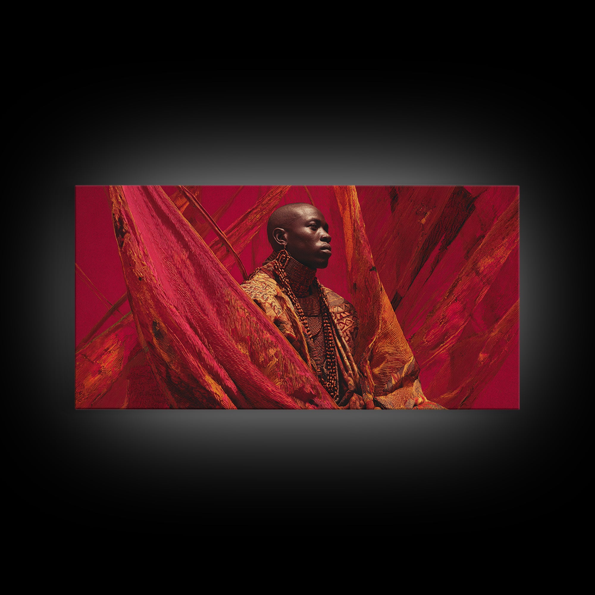 Regal African Man In Red Fabric Wall Art, Contemporary Portrait, Afrocentric Fashion Canvas Print, Bold Home Decor Gift For Him
