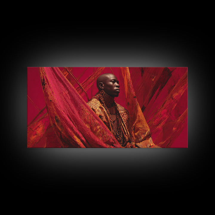 Regal African Man In Red Fabric Wall Art, Contemporary Portrait, Afrocentric Fashion Canvas Print, Bold Home Decor Gift For Him