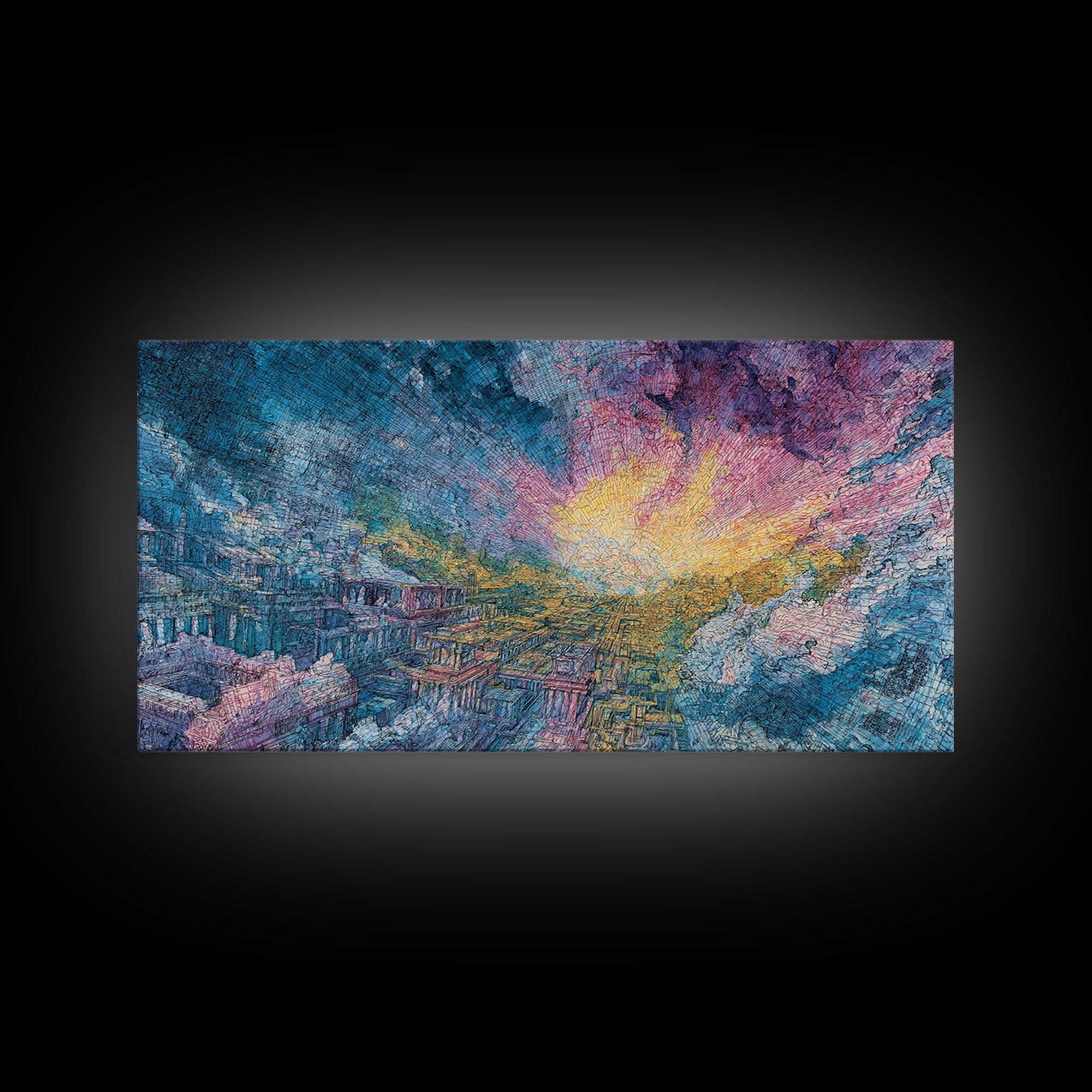 Colorful Canyon Sunset Over Rugged Cliffs Wall Art, Abstract Landscape Canvas Print, Dreamy Nature Scene Home Decor Gift