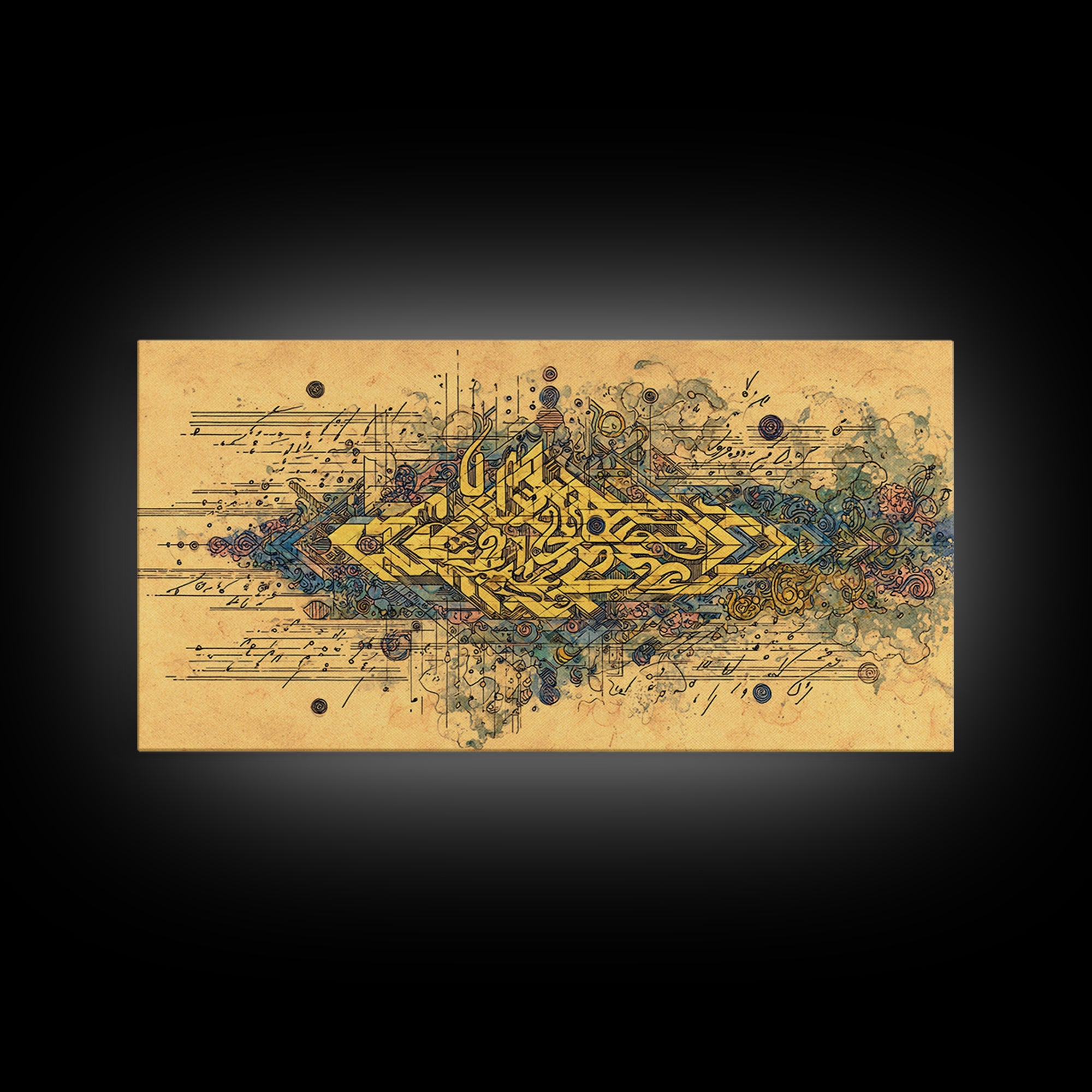 Golden Arabic Calligraphy On Parchment Wall Art, Abstract Gold Line Artwork, Islamic Inspired Home Decor, Luxury Canvas Gift