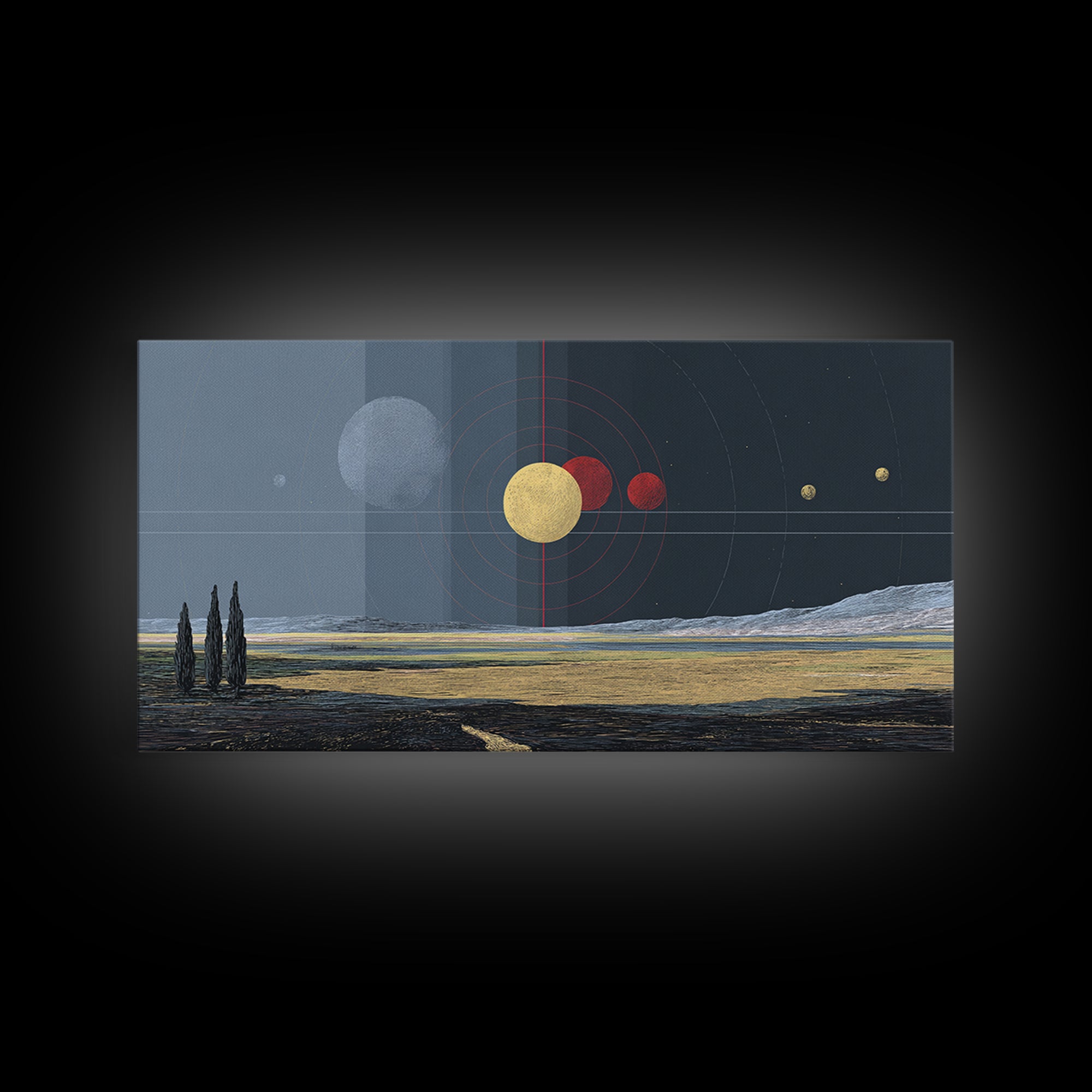 Surreal Planetary Seascape Wall Art, Desert Ocean Astronomy Canvas Print, Dreamy Space Landscape Decor For Living Room Gift