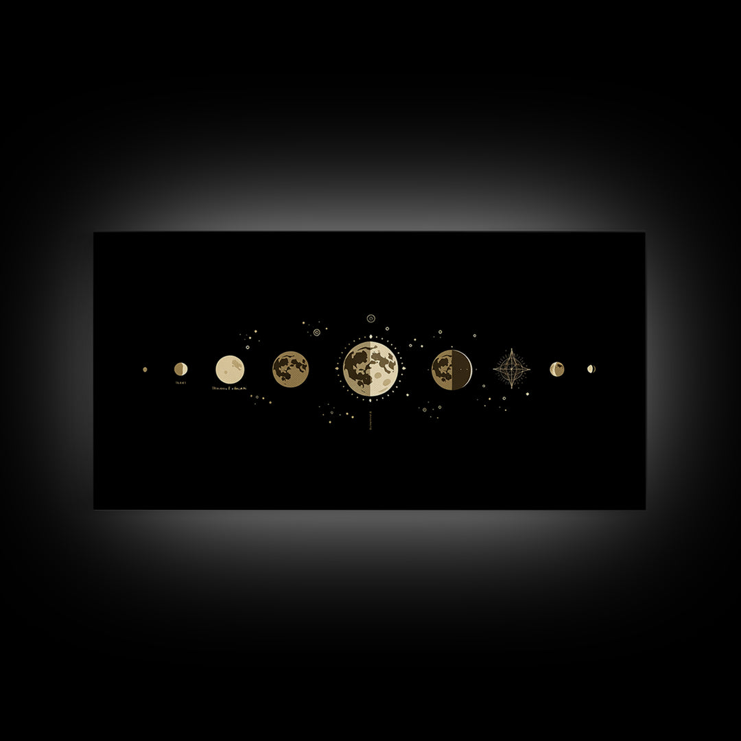 Gold Moon Phase Lunar Cycle Wall Art, Celestial Black Decor, Minimalist Poster, Spiritual Wall Art, Gift For Art Lovers, Home Decor