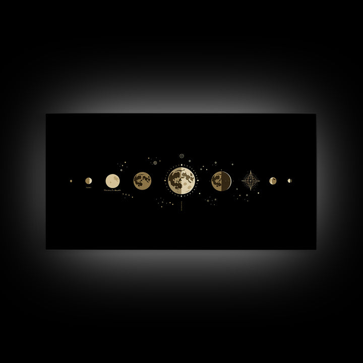 Gold Moon Phase Lunar Cycle Wall Art, Celestial Black Decor, Minimalist Poster, Spiritual Wall Art, Gift For Art Lovers, Home Decor