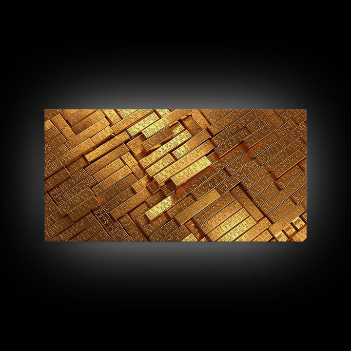 Stacked Gold Bar Pattern Wall Art, African Inspired Canvas Print, Luxury Black Gold Art, Geometric Office Decor Gift For Him
