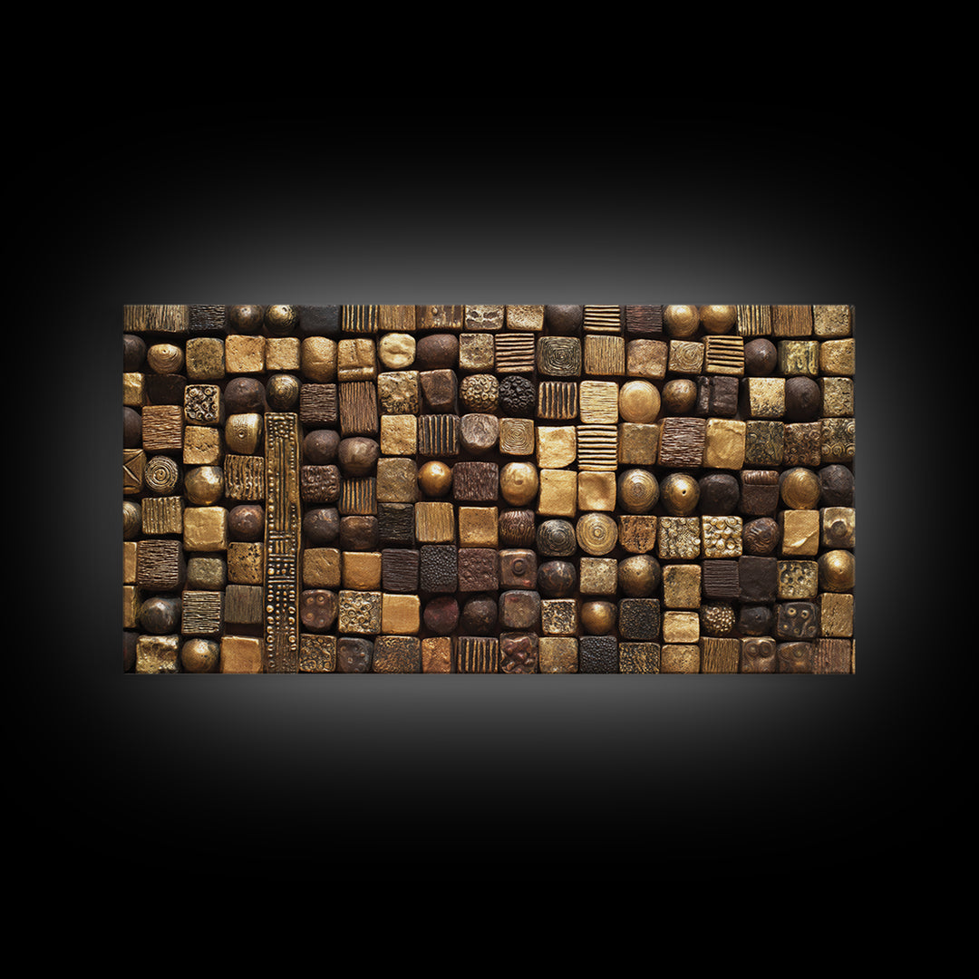 Bronze Gold Textured Mosaic Wall Art, Abstract African Art Canvas Print, Earth Tone Geometric Pattern, Bold Home Decor Gift