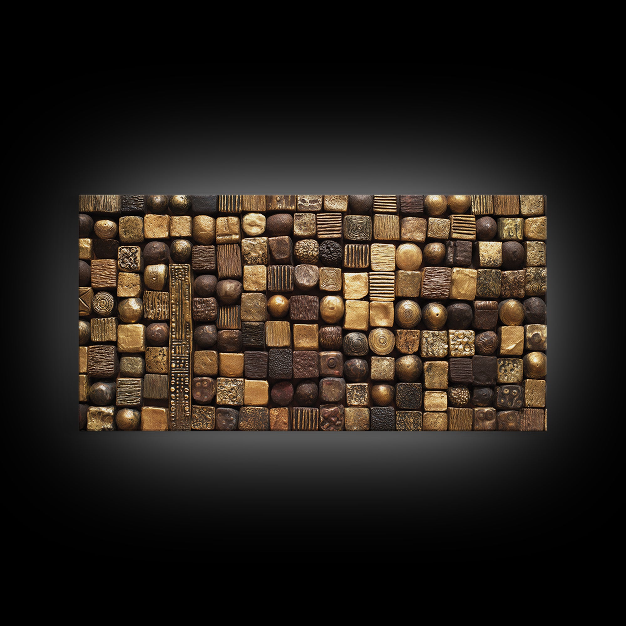Bronze Gold Textured Mosaic Wall Art, Abstract African Art Canvas Print, Earth Tone Geometric Pattern, Bold Home Decor Gift