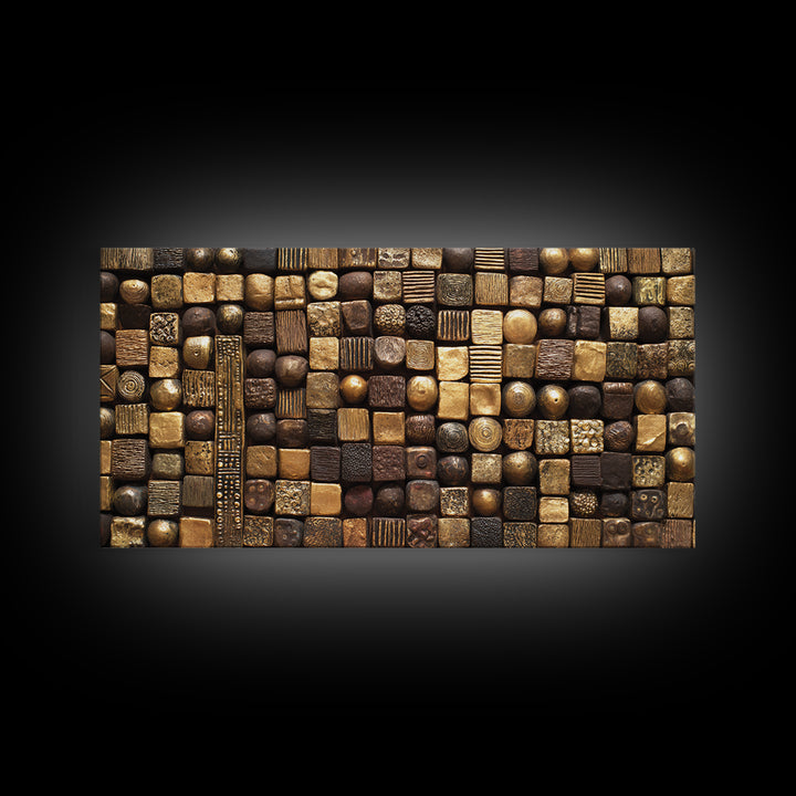 Bronze Gold Textured Mosaic Wall Art, Abstract African Art Canvas Print, Earth Tone Geometric Pattern, Bold Home Decor Gift