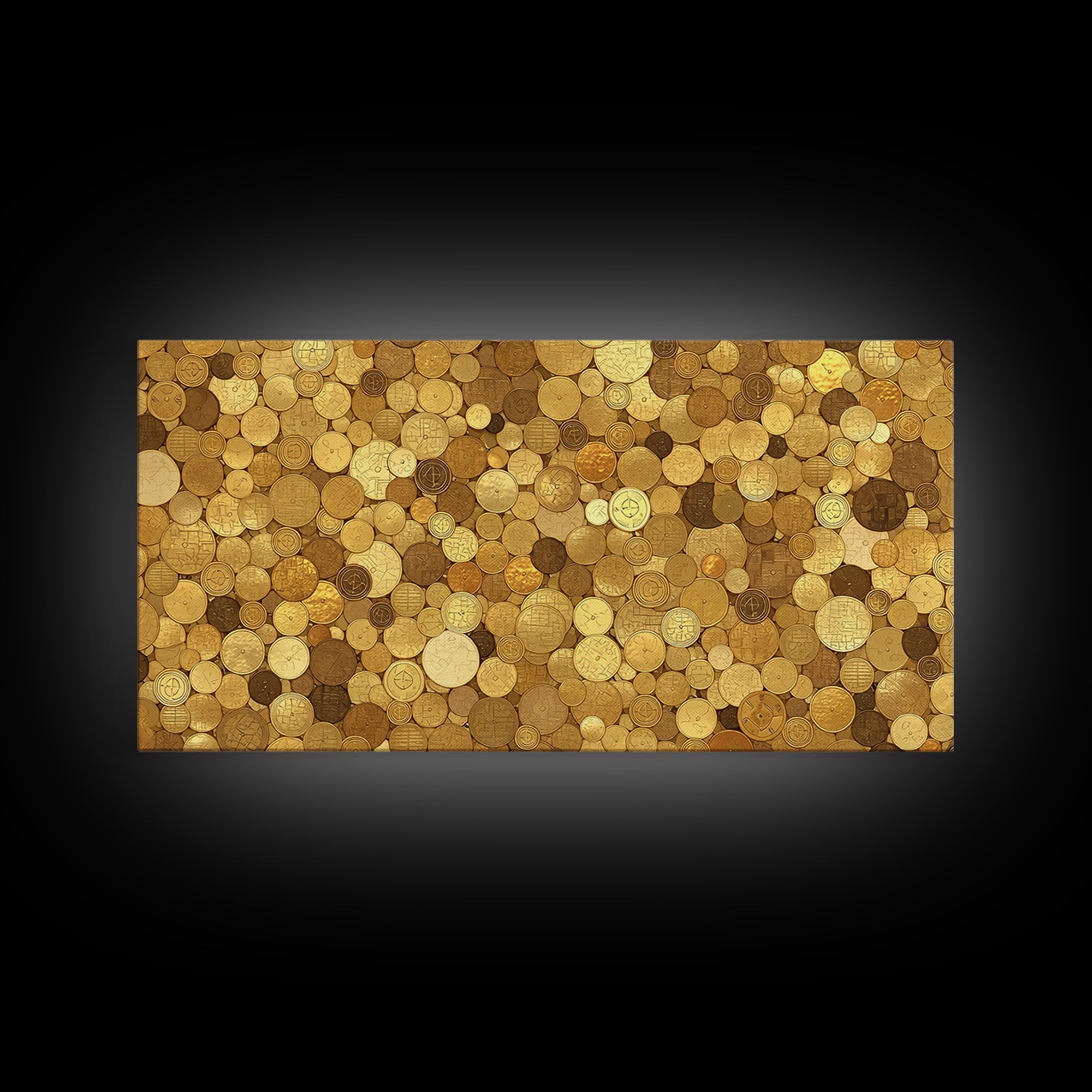 Golden Coin Disc Mosaic Wall Art, African Inspired Canvas Print, Textured Art Print, Gold Circle Pattern Home Decor Gift
